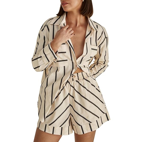 Women's Striped 2-Piece Lounge Set - Henley Shirt & Wide Leg Pants For Vacation, Travel - View #13