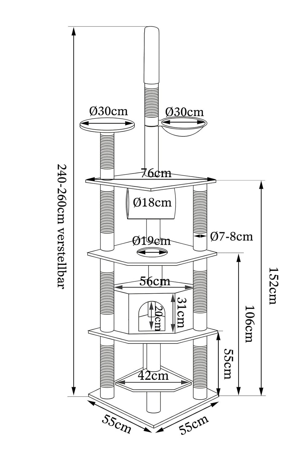 Dibea KB00427 Aacute rbol Rascador Escalador Para Gatos 240 260 Cm