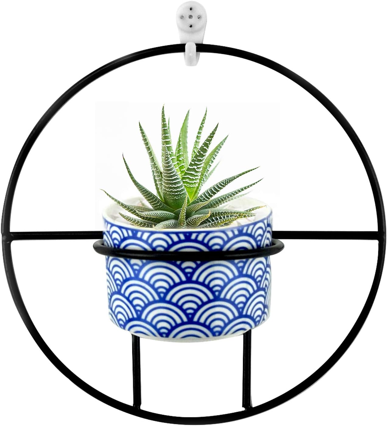 Wave Wall Planter with Metal Plant Hanger Round Indoor Planter Ceramic Wall Decor Hanging Succulent Cactus Air Planter Holder Hanging Pot Home Decor