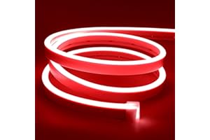 Lamomo LED Neon Lights, 16.4ft Red LED Strip Light, 12V 0.39in/Cut Silicone Waterproof Neon Rope Light, DIY Neon Sign for Bedroom Indoor Outdoor Decoration（Power Adapter not Included）
