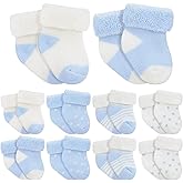 Twistover 10 Pairs Preemie Baby Terry Cotton Turn Cuff Socks for Newborn Girls Boys - Nicu