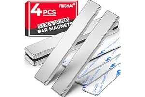 FINDMAG 4 Pack Magnets Bar, Rare Earth Magnet Heavy Duty, Strong Neodymium Bar Magnets with Double-Sided Adhesive - 60 x 10 x 3mm