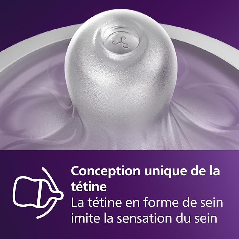 AVENT Kit biberons Natural Response : 2 biberons 260 ml avec tétines T3 (1 mois et plus), 4 sucettes Ultra Air, motif animaux aquatiques (modèle SCD837/13)