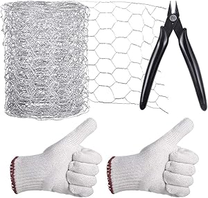 Aboofx Craft Chicken Netting, Galvanized Hexagonal Wire for Craftwork, 118 Inches x 4 Inches x 1 Inch Mesh, with Pliers and Gloves