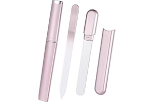 DIODIVA Glass Nail File and Buffer with Case, Crystal Fingernail Files for Natural Nails Nano Nail Shiner Polisher Care Kit for Travel Salon Stocking Stuffers for Women Girl Wife Gifts-Rose Gold
