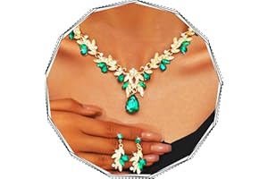 Brishow Green Necklace and Earring Set Rhinestone Formal Wedding Jewelry Sets for Women