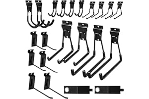 ASTILAZO 22 Pack Slatwall Hooks Kit, Heavy Duty Black Steel Slatwall Accessories, Multi-Size Garage Hooks for Tools, Ladders, Bikes Storage (ProSlat & Slatwall Panel Compatible)