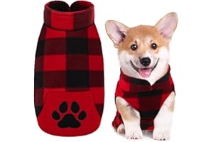Pedgot Red and Black Plaid Fleece Dog Vest Clothes with Pawprint Pocket, Warm Dog Shirt Pullover Sweater Pet Coat Jacket Apparel for Fall Winter Christmas Wearing (Medium)