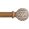 HTZON Wood Curtain Rods 48 to 84 Inch,1 Inch Boho Adjustable Curtain Rod,Imitation Wood Grain Leaf Decorative Window Curtain Rods,Farmhouse Rustic Heavy Duty Curtain Rods,Brown Drapery Rods Set 36-88"