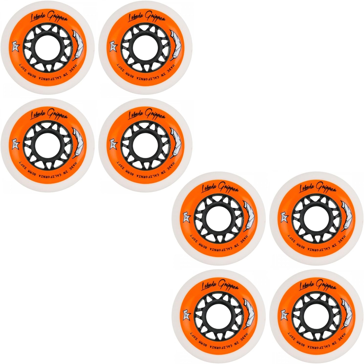 Labeda Gripper Roller Hockey Inline Wheels White 80mm Soft 78A 8 Pack