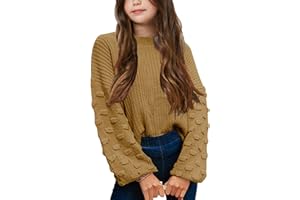 MACNOORA Girls Crewneck Knit Pullover Sweaters Long Lantern Sleeve Oversized Knit Cute Jumper Tops