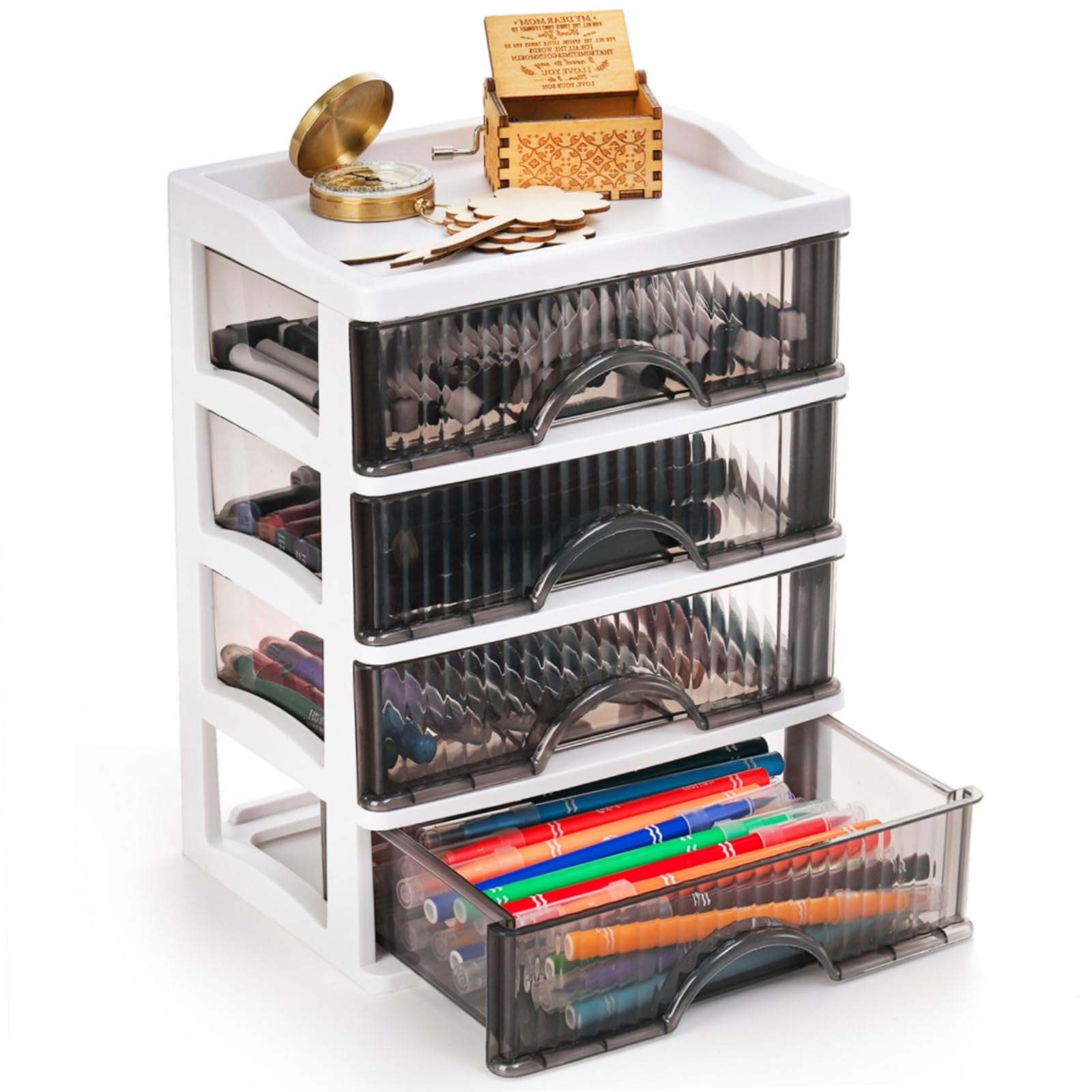 Photo 1 of WRINGKIT Desk Organizer with 4 Drawers, Plastic Desk Storage Box, Desktop Storage Unit for Office Home Art Supplies, Bathroom, Countertop, Study, Makeup Stationary Organizer