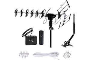 Five Star Outdoor Antenna HD TV 200 Miles Range with Motorized 360° Rotation, UHF/VHF/FM Radio with Infrared Remote Control P