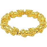 TBAKPU 24K Gold Plated Feng Shui Pixiu Bracelet for Men Women Wealth Prosperity Lucky Amulet Adjustable Elastic Bracelet