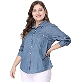 Agnes Orinda Women's Plus Size Button Down Long Sleeve Chest Pocket Chambray Shirts 2025