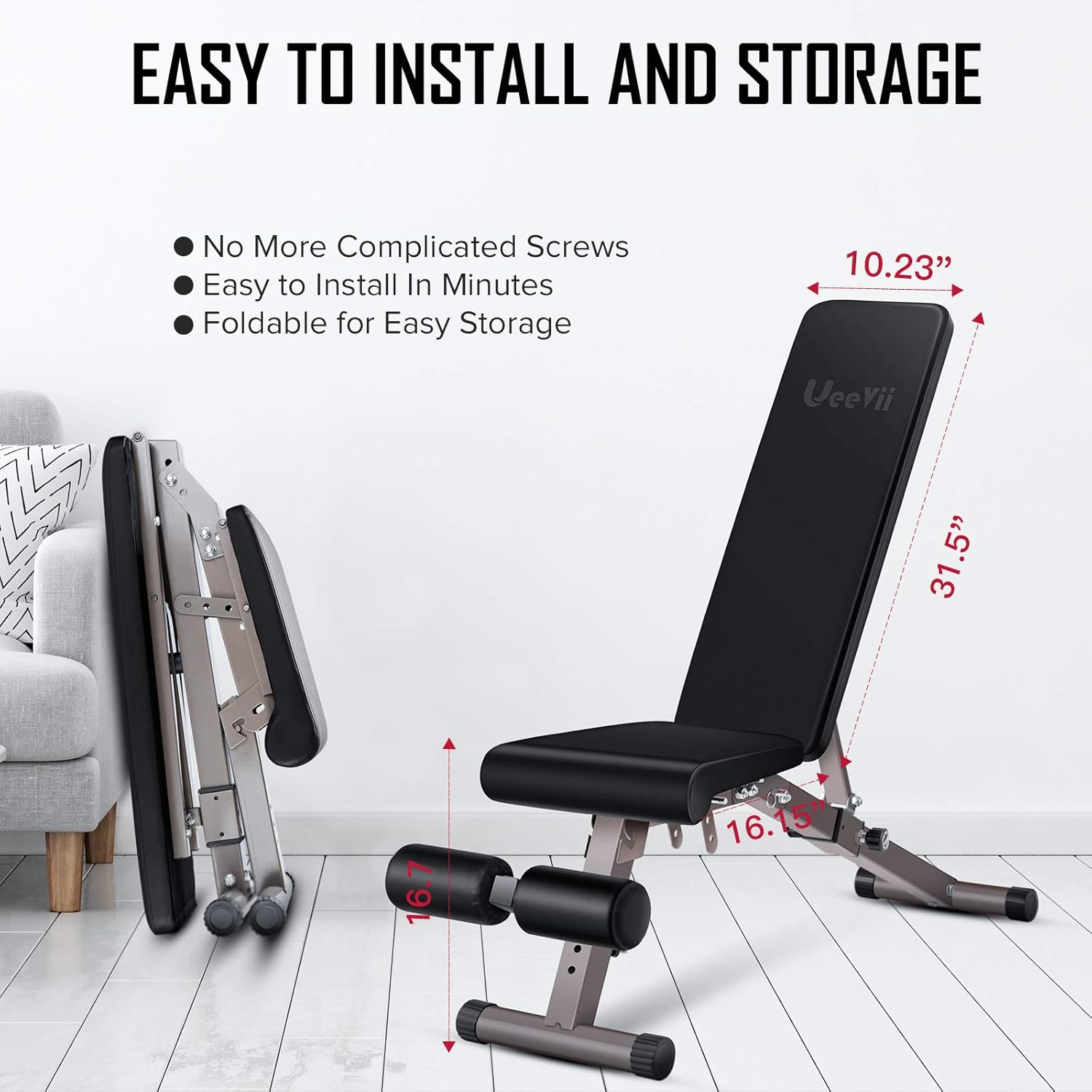 UeeVii Adjustable Weight Bench, Workout Bench Foldable, Bench Press Weight Bench, Strength Training Adjustable Benches for Full Body Workout Weight Lifting : Sports & Outdoors