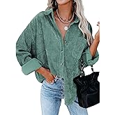 Necooer Womens Corduroy Shirts Button Down Long Sleeve Blouses Boyfriend Tops Oversized Jacket