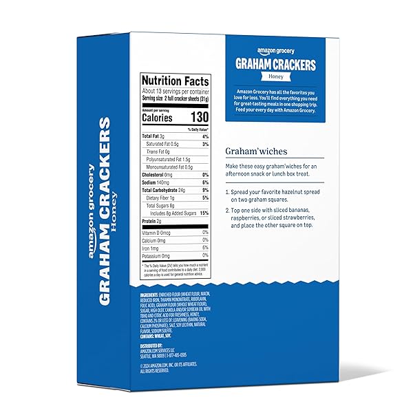 AMAZON GROCERY, HONEY GRAHAM CRACKERS, 14.4 OZ (PREVIOUSLY HAPPY BELLY, PACKAGING MAY VARY)