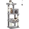PETEPELA 45.7" Cat Tree for Indoor Cats, 5-Level Cat Tower for Large Cats with Metal Frame Large Hammock (17.3"x15.3"), Cat Condo with (18.5"x13") Big Top Perch & 4 Sisal Covered Scratching Post Grey