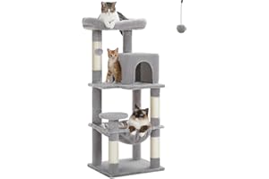 PETEPELA 45.7" Cat Tree for Indoor Cats, 5-Level Cat Tower for Large Cats with Metal Frame Large Hammock (17.3"x15.3"), Cat Condo with (18.5"x13") Big Top Perch & 4 Sisal Covered Scratching Post Grey