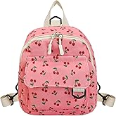Energather Womens Backpack, Small Backpack Corduroy Backpack for Women and Girls, Cute Mini Backpacks with Cherries Prints (rose)