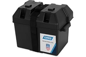 Camco Large Battery Box with Straps and Hardware - Group 27, 30, 31 |Safely Stores RV, Automotive, and Marine Batteries | Measures Inside 7-1/4" x 13-1/4" x 8-5/8" | (55373), Black