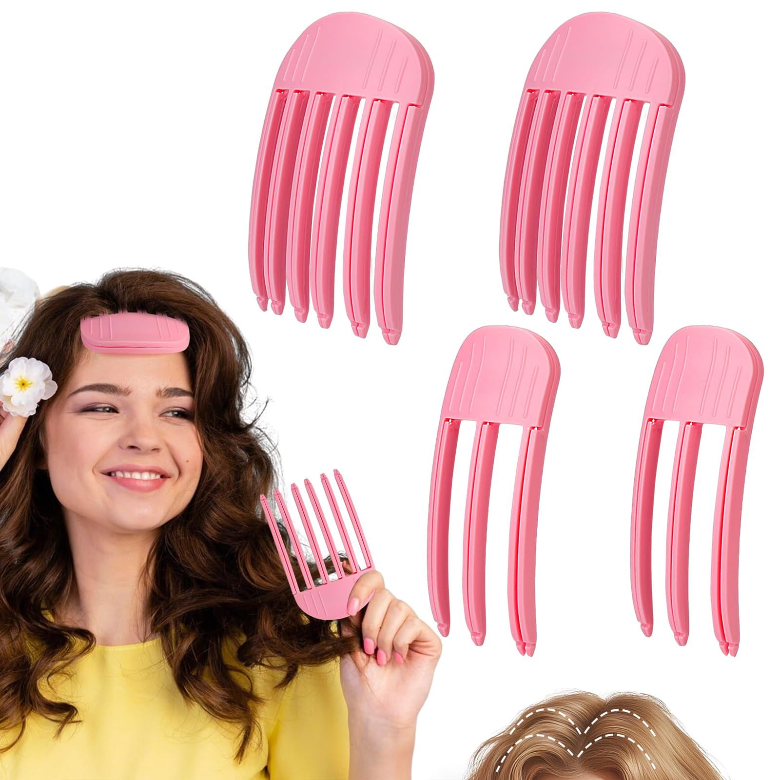 TELAIN Hair Clips Pack of 4 Pink Fluffy Styling Aid for Voluminous Hairstyles, Hair Clips Women and Men, Flexible Use with Hair Dryer for All Hair Types