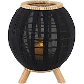 47th & Main Standing Glass Hurricane Round Lantern Candleholder, Small, Bamboo/Black