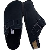 CUSHIONAIRE Women's Hana Cork footbed clog with Genuine Leather upper, Faux Fur lining, and +Comfort