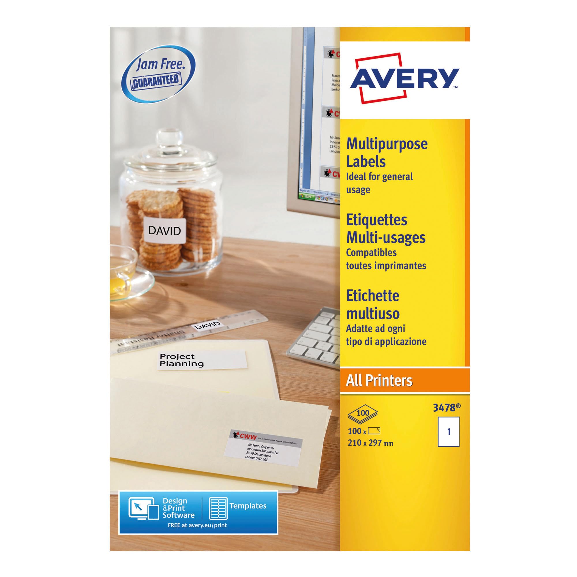 Avery 3478 (105 x 148mm) Printable, customisable Multipurpose/copier Labels, 1 labels per A4 Sheet, White