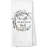 Voatok Christian Kitchen Towels, Be Still and Know That I Am God Bible Verse Decor Hand Towels for Bathroom, Religious Christian Gifts for Women Faith Dish Tea Towels for Kitchen, 16x24 Inches
