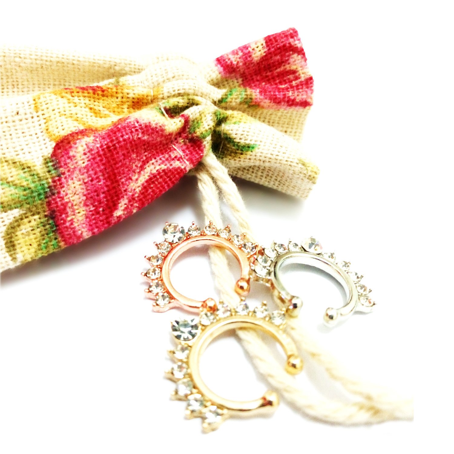 Septum Jewelry, 3pcs Septum Ring Faux No Piercing Nose Ring for Women Girls - Rose Gold & Gold & Silver