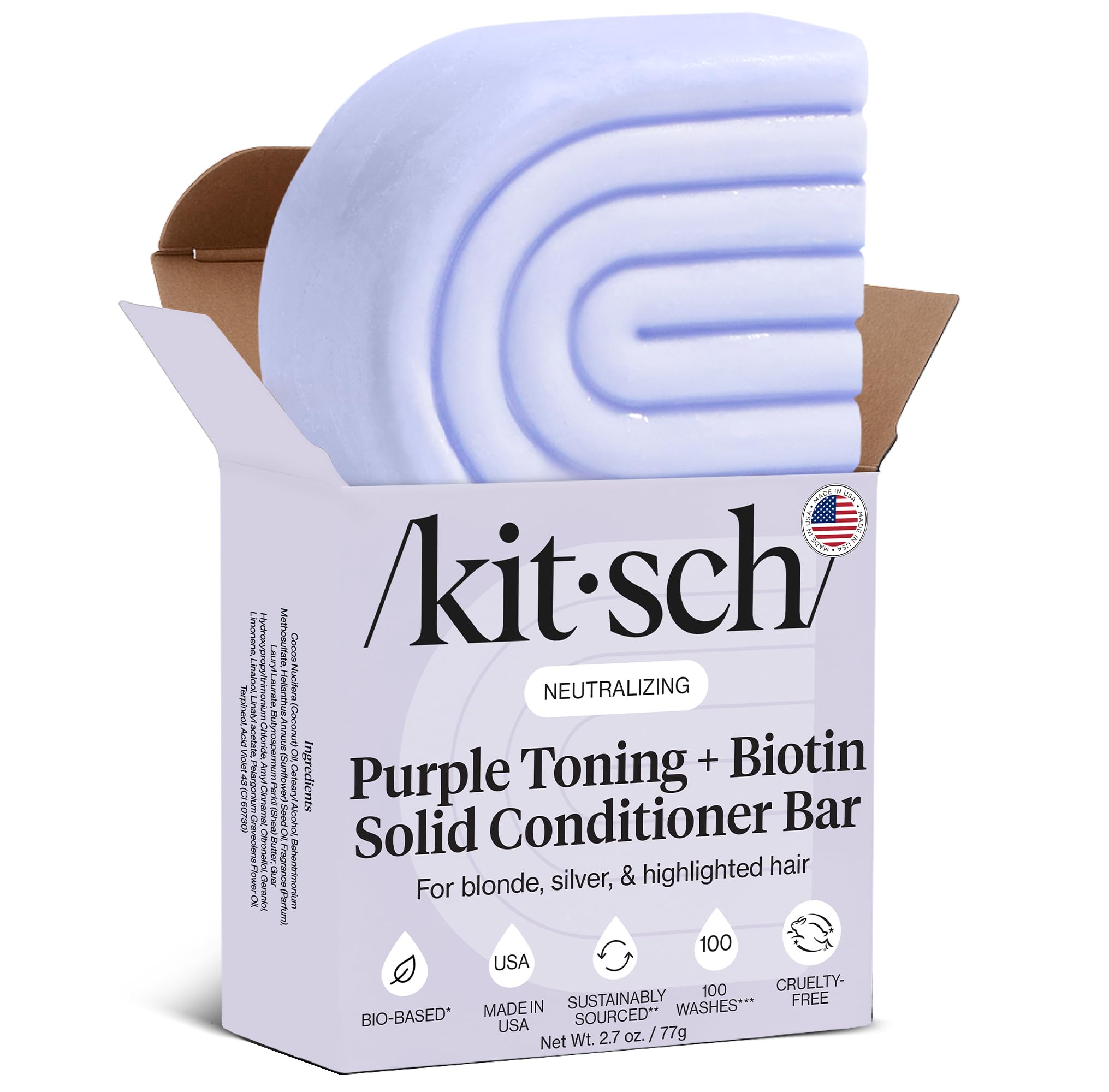 Kitsch Purple Conditioner Bar 77g - For Blonde & Coloured Hair – Solid Hair Conditioner Bar with Biotin – Neutralises Brassy Tones – Vegan, Silicone & Sulphate Free – For Grey & Bleached Hair