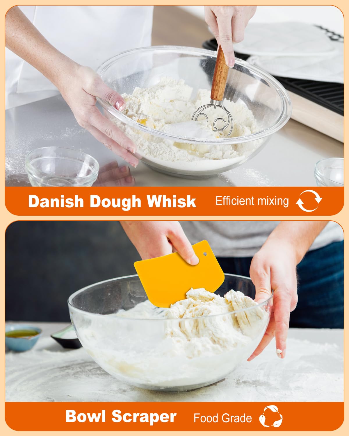 Sourdough Bread Baking Supplies Tools,10 Inch Oval & 9 Inch Round Banneton Bread Proofing Basket Set,Sourdough Starter Kit Gift for Bread Making (white with Starter Jar)