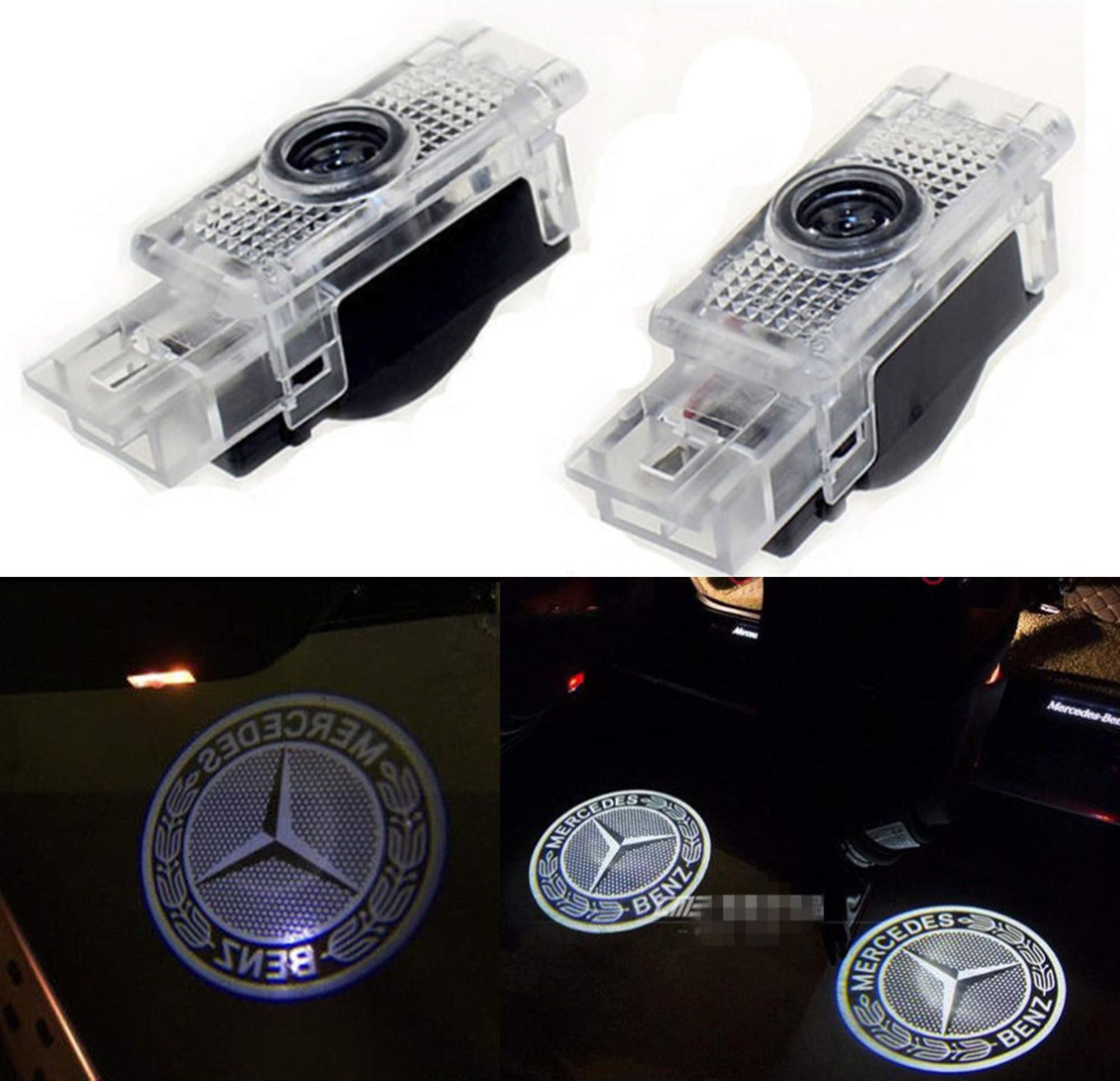 CNAutoLicht 2PCS LED Door Step Courtesy Light Laser Shadow Logo Projector For Mercedes Benz C208 C209 CLK320 CLK350 R171 R172 SLK280 SLK350 R199 SLR-Class W203 C180 C200 C220 C230 New