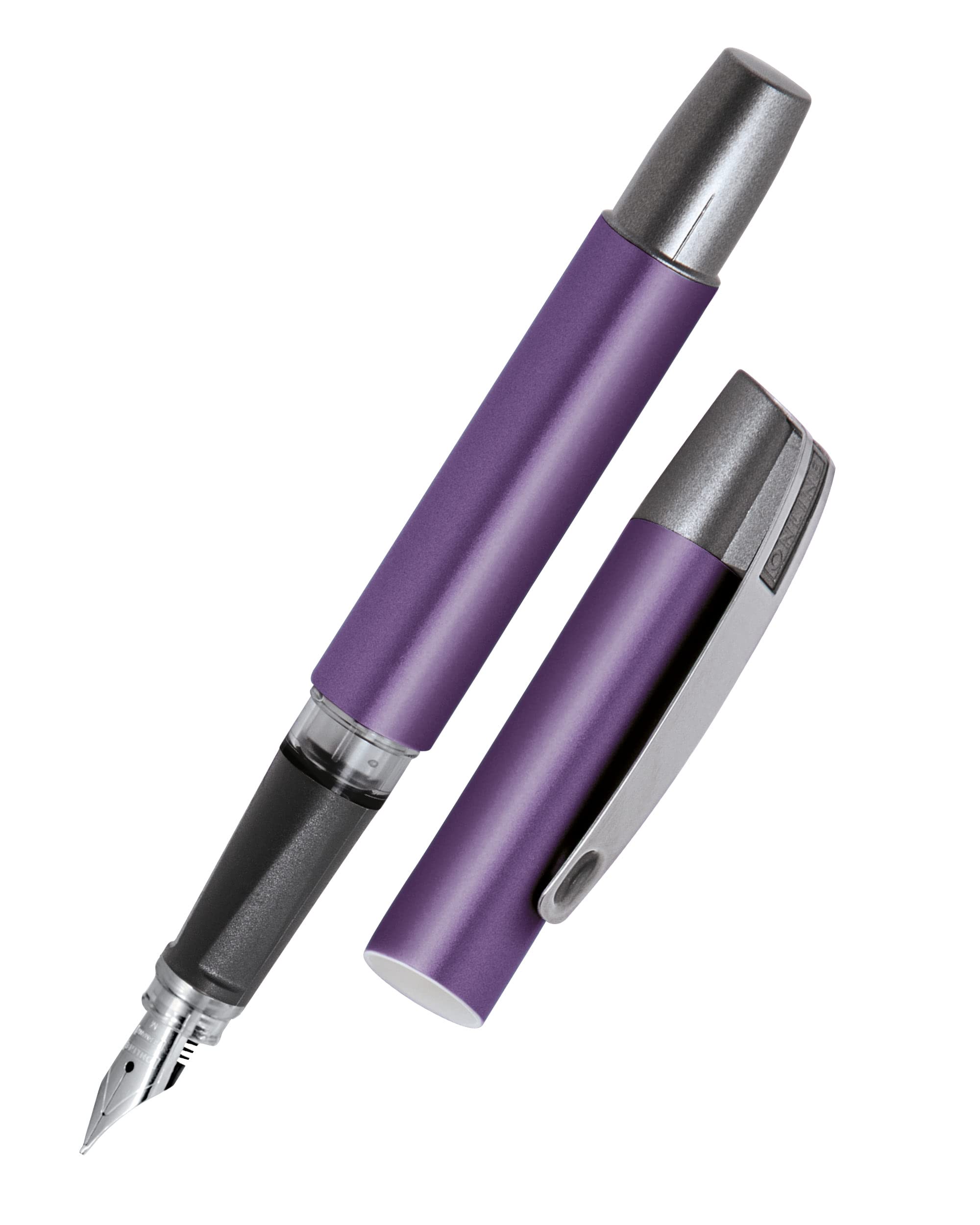 Ergonomic fountain pen for school/college - Online Campus Lilac - solid medium nib, soft grip part, for standard ink cartridges, refillable, for beginners/pupils/students/adults