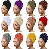 Kachanaa 12 Pieces Stretch Head Scarfs Headbands for Muslim Soft Breathable Head Wraps Turbans Long Hair Hijab Scarves for Women
