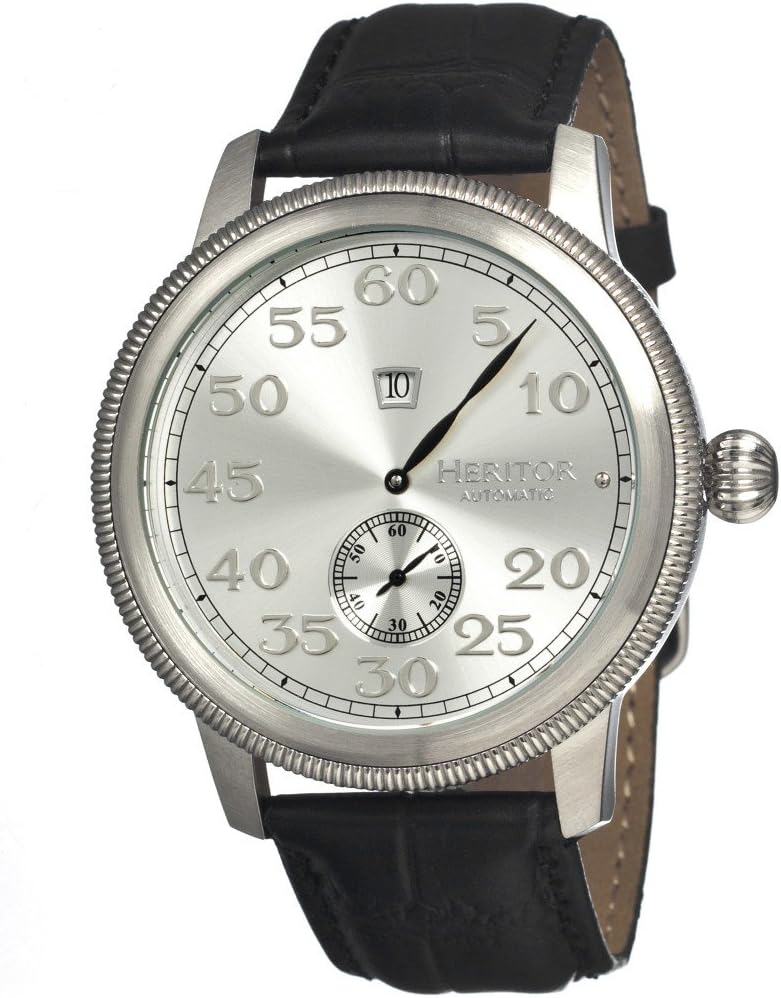 Heritor Men's HR1001 Bohr Black & Silver-Tone Leather Watch