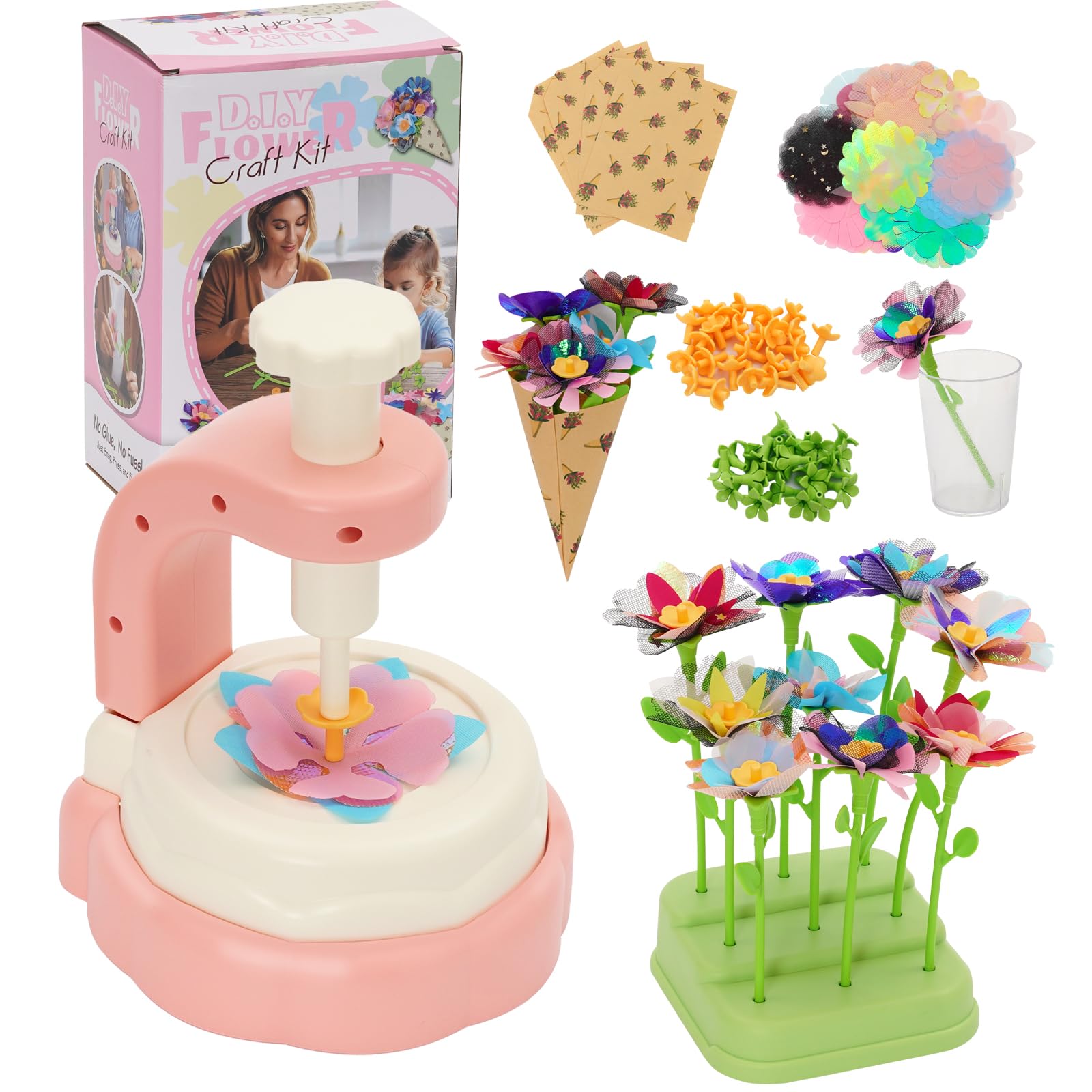 Arkyomi DIY Flower Bouquet Kit for Kids, Fabric Flower Pressing Crafts, Art Craft Kit for Kids, Educational Christmas Birthday Gifts for Ages 3 4 5 6 7 8 Year Old Girls