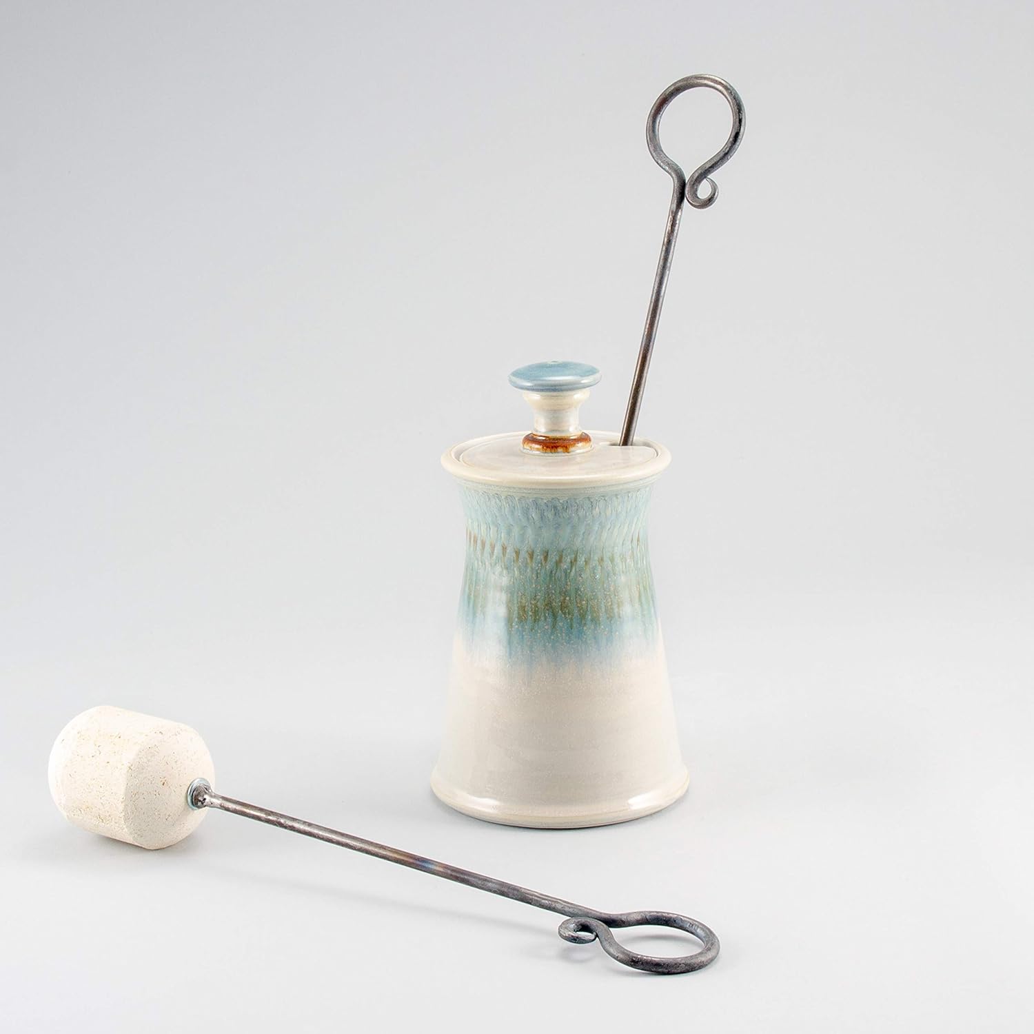 Pottery Handmade Cape Cod Firelighter Ivory and Blue Oribe