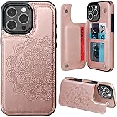 MMHUO for iPhone 16 Pro Max Case with Card Holder, Flower Magnetic Clasp Flip Case for iPhone 16 Pro Max Wallet Case for Women, Protective Case Phone Case for iPhone 16 Pro Max (6.9 Inch),Rose Gold