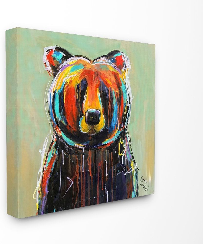 Paintings - Stupell Industries Abstract Painted Black Bear Canvas Wall Art, 24 x 24, Multi-Color