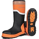 Hunthor Steel Toe Rubber Boots for Men, Safety Reflective Strips, Punctrue-Proof with Steel Shank, Waterproof, Insulated 6mm Neoprene Work Boots for Farming, Manufacturing, Construction (Black/Orange, Size 6-14)