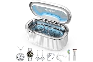 Onlikin 35W Ultrasonic Jewelry Cleaner, 45KHz Retainer Cleaner for Jewelry, 5 Timer & 3 Power Modes, Eyeglasses, Rings, Watch Strap, Dentures - 20oz, 304 Stainless Steel Tank, Quiet <38dB (White)