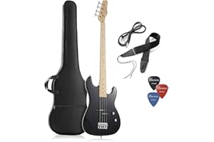 Davison Guitars Guitars 4 String Electric Bass Guitar, Black - Full Size Right Handed Beginner Kit with Gig Bag and Accessories