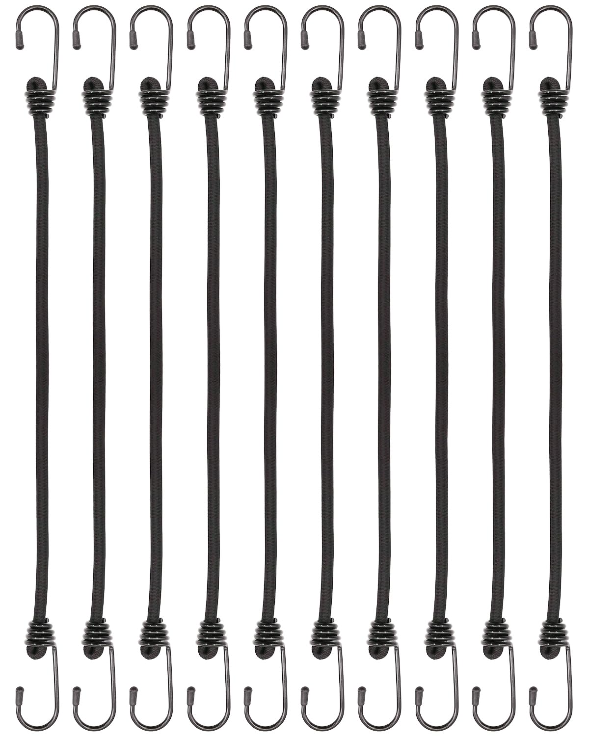 BINCKIN Black Bungee Cords with Hooks 40cm, 10 Pcs Heavy Duty Bungees with Hooks, Bungee Straps with Hooks for Camping Tarp, Tents, Canopy and Fixings (Black)