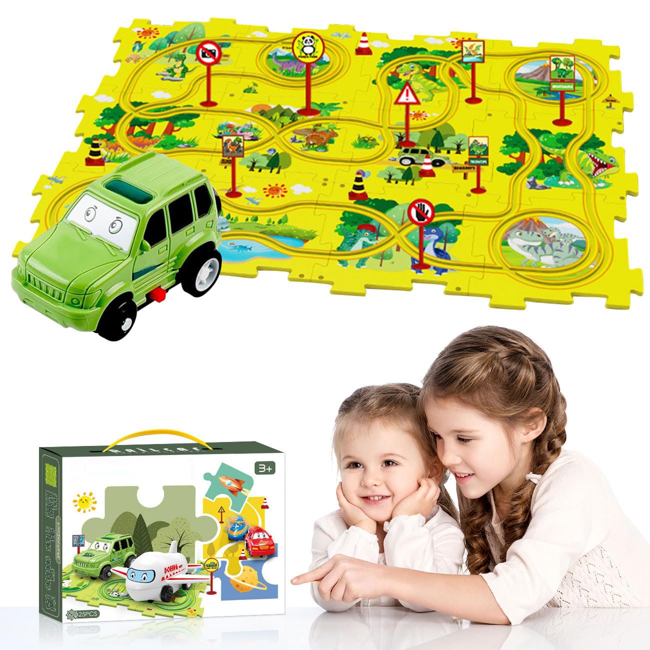 24pcs Puzzle Track Car Play Set Toys, Rail Car Puzzle Racer