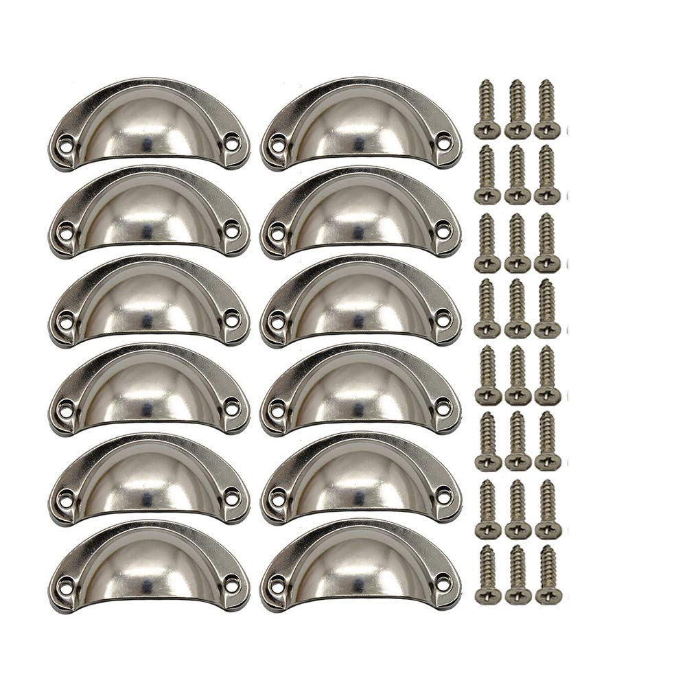 BOZONLI 12 Pack Retro Metal Kitchen Cupboard Drawer Cabinet Door Handles Knobs Nickel Brushed Shell Cup Pull Handle