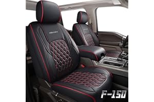 Huidasource Full Coverage F150 Seat Covers Cushion Protector Fit for 2015-2024 Ford F150 SuperCrew & 2017-2024 F250 F350 F450 Super Duty Crew Cab XL XLT Lariat King Ranch Platinum(Full Set/Black&Red)
