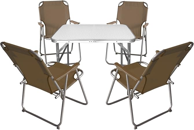 Amazon De 5tlg Campingmobel Set Klapptisch Aluminium 55x75cm 4x Campingstuhl Braun Strandmobel Campinggarnitur Gartenmobel